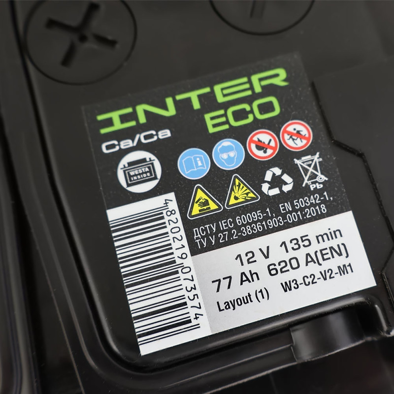 Автомобільний акумулятор INTER Eco 77Ah 620A L+ (L3)