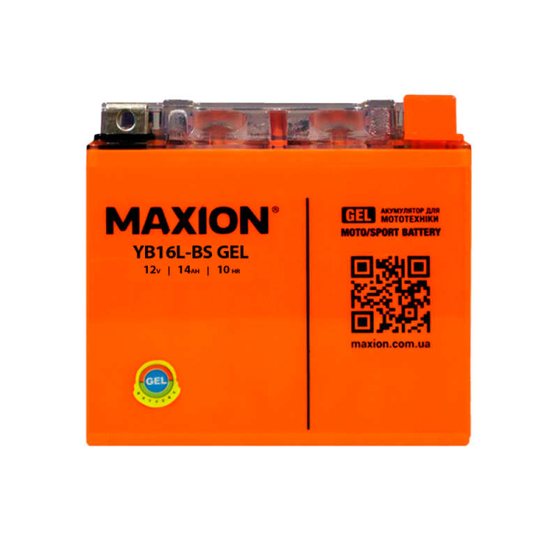 Мото акумулятор MAXION MXBM-YB16L-BS GEL (12V, 14Ah, 240A, -/+)