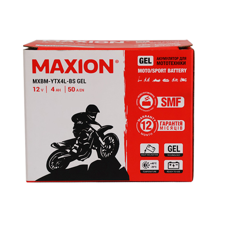 Мото акумулятор MAXION MXBM-YTX4L-BS GEL (12V, 4Ah, 45A, -/+)