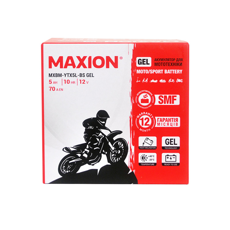 Мото акумулятор MAXION MXBM-YTX5L-BS GEL (12V, 5Ah, 55A, -/+)