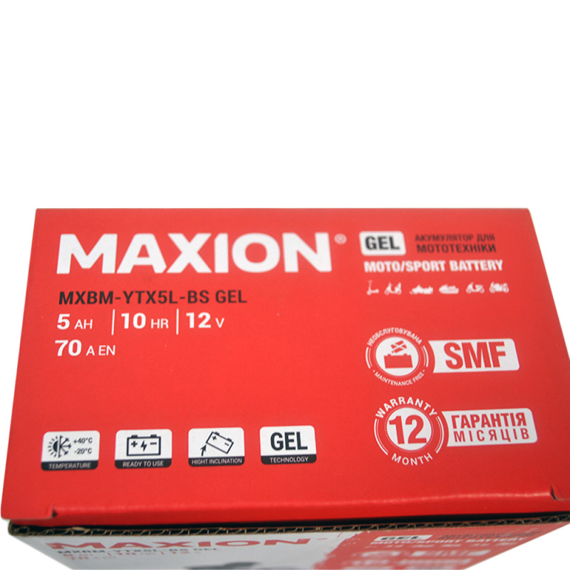 Мото акумулятор MAXION MXBM-YTX5L-BS GEL (12V, 5Ah, 55A, -/+)