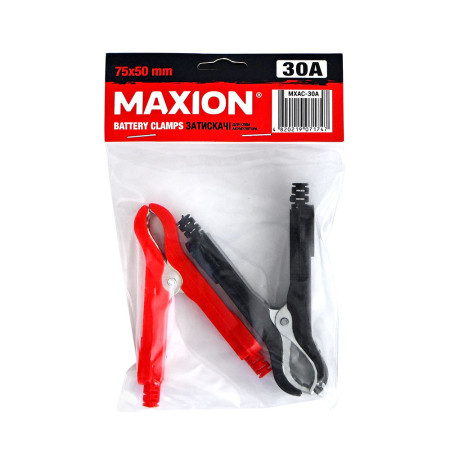 Затискачі MAXION MXAC-30А "Крокодили", пара, червоний/чорний, 30A, довжина 7,5 см, ширина 5 см