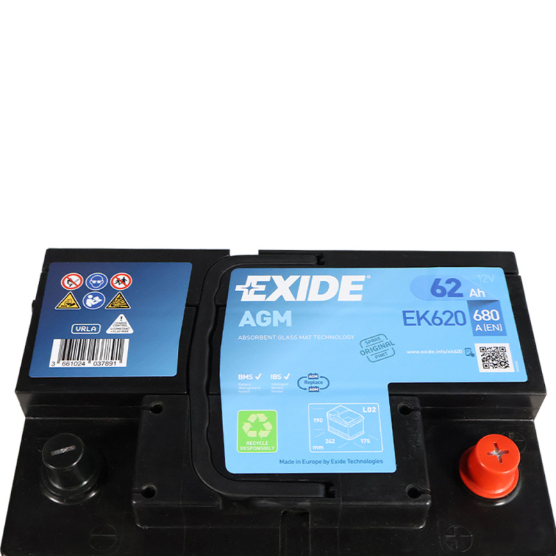 Автомобільний акумулятор EXIDE Start-Stop AGM (EK620) 62Аh 680A R+ (L2)