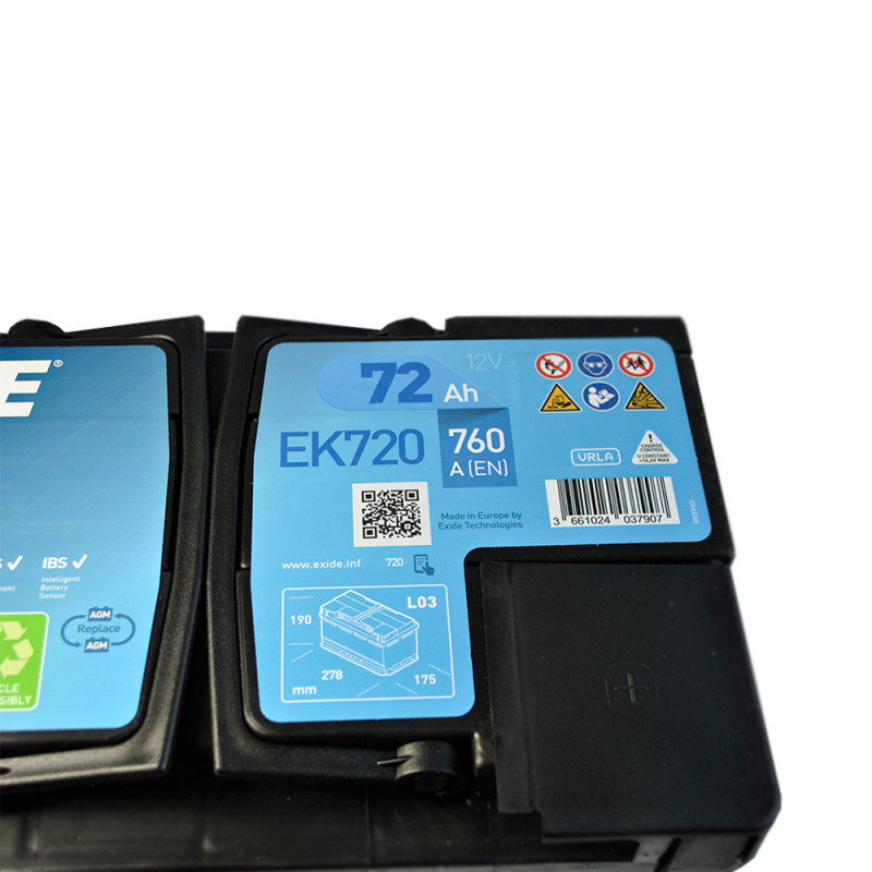 Автомобільний акумулятор EXIDE Start-Stop AGM (EK720) 72Аh 760A R+ (L3)