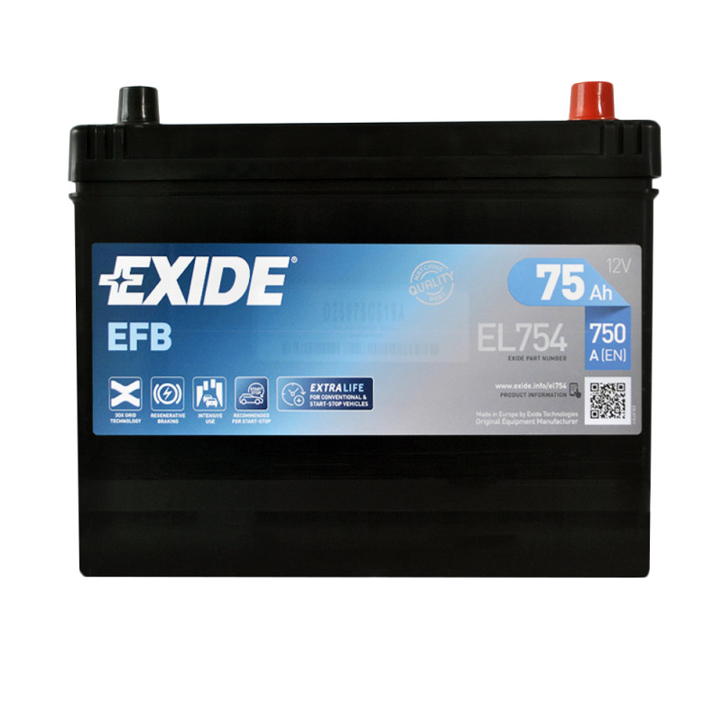 Автомобільний акумулятор EXIDE Start-Stop EFB Asia (EL754) 75Аh 750A R+ (D26)