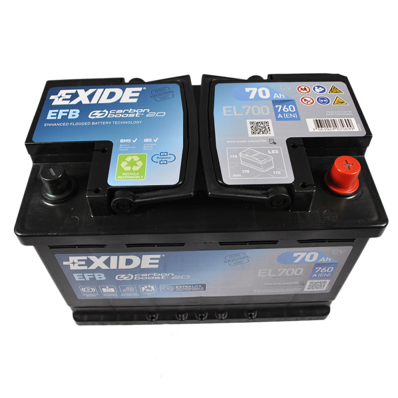 Автомобільний акумулятор EXIDE Start-Stop EFB (EL700) 70Аh 760A R+ (L3)