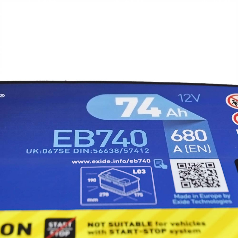Автомобільний акумулятор EXIDE Excell (EB740) 74Аh 680Ah R+