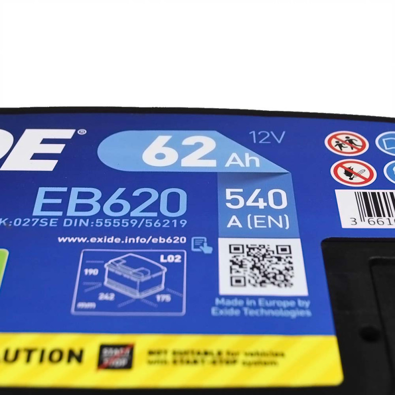 Автомобільний акумулятор EXIDE Excell (EB620) 62Аh 540Ah R+