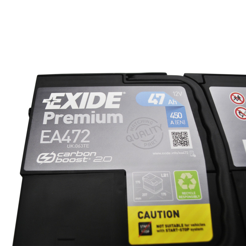 Автомобільний акумулятор EXIDE Premium (EA472) 47Аh 450A R+ h=175 (LB1)