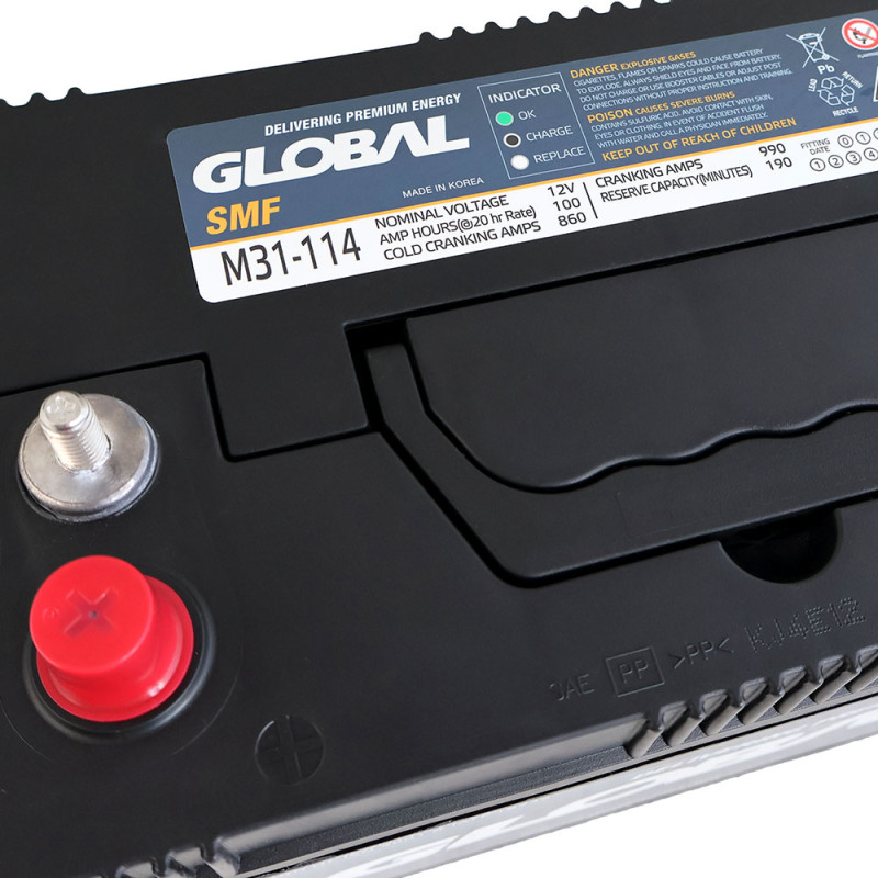 Автомобільний акумулятор GLOBAL Asia SMF 100Ah, 860A, L+ (SMF M31-114) (M31) подвійна клема (John Deere)