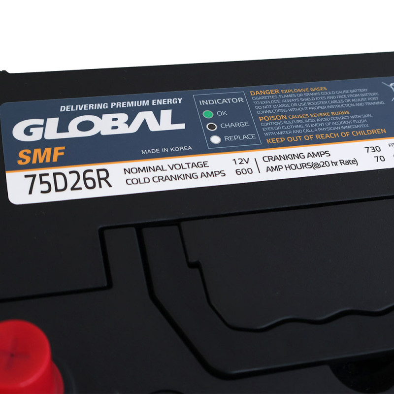Автомобільний акумулятор GLOBAL Asia SMF 70Ah, 600A, L+ (SMF 75D26R) (D26), н.к.