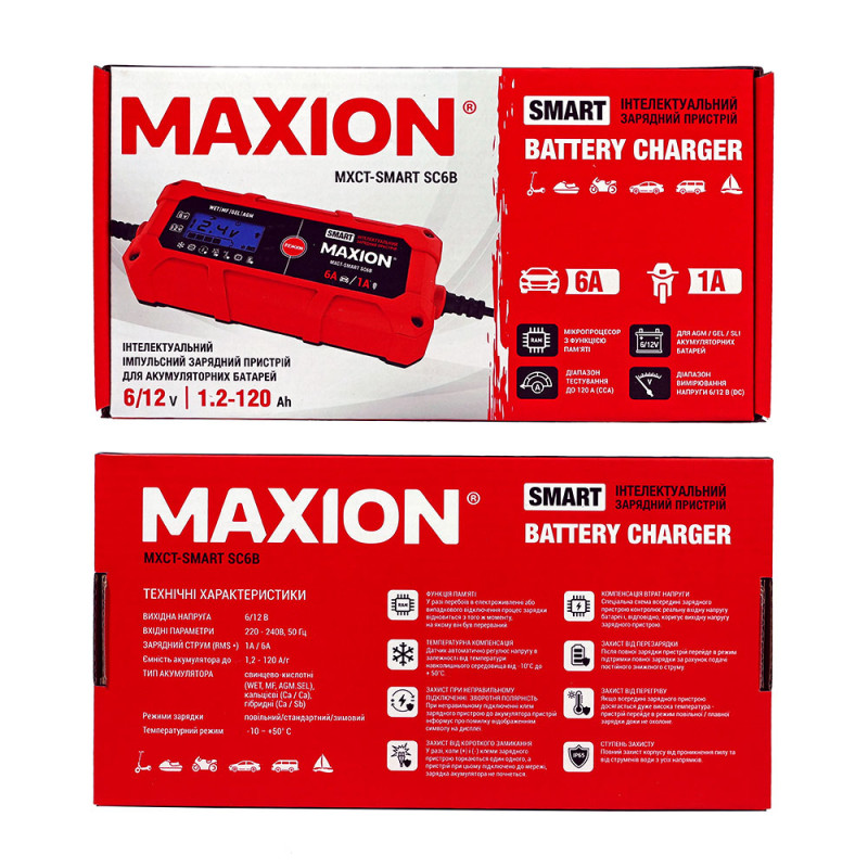 Інтелектуальний зарядний пристрій MAXION MXCT-SMART SC6B (6V/12V; 1A/6A)