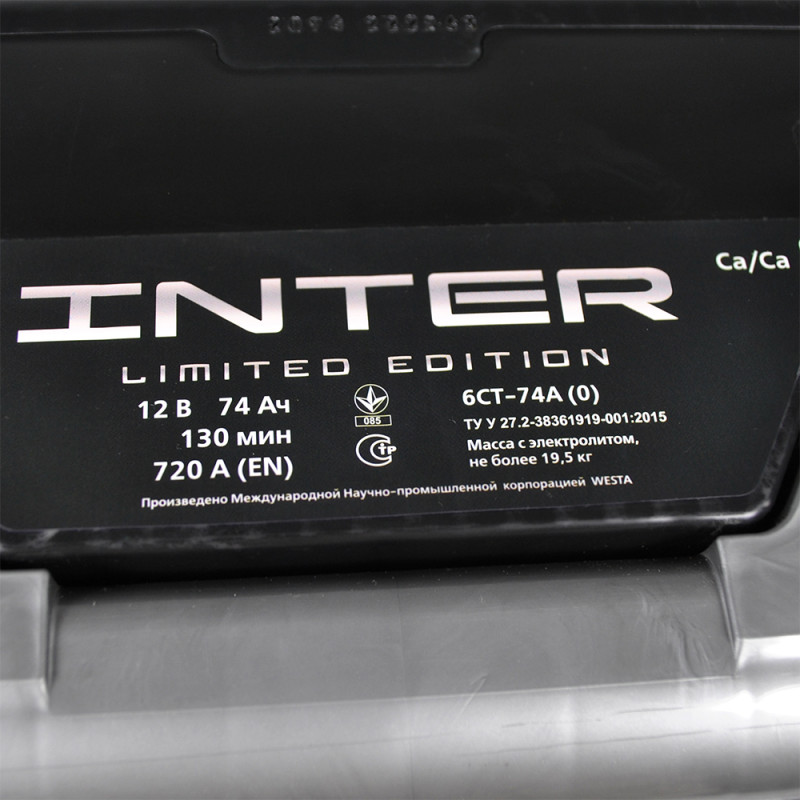 Автомобільний акумулятор INTER limited edition  74Ah 720A R+ (L3)