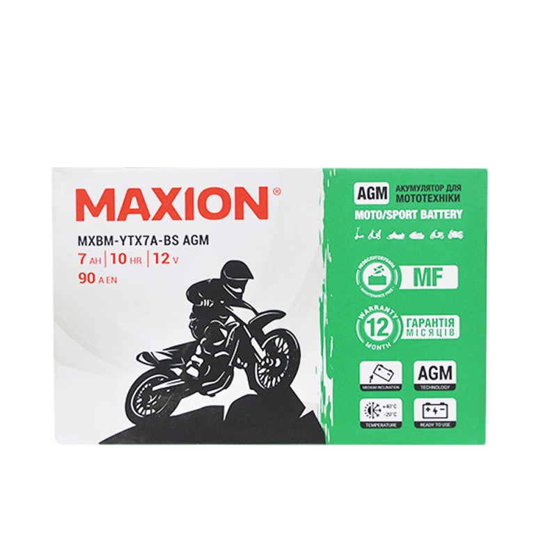 Мото акумулятор MAXION MXBM-YTX7A-BS (12V, 7Ah, 90A, +/-)