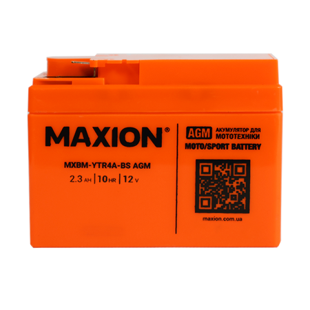 Мото акумулятор MAXION MXBM-YTR4A-BS (12V, 2,3Ah, 30A, -/+)