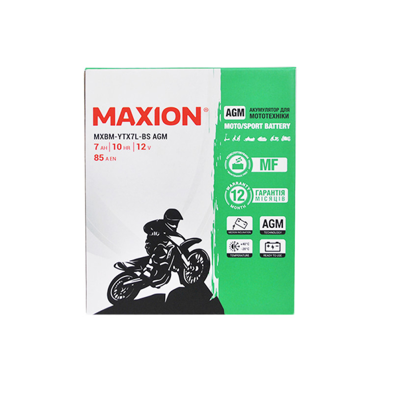 Мото акумулятор MAXION MXBM-YTX7L-BS (12V, 7Ah, 85A, -/+)