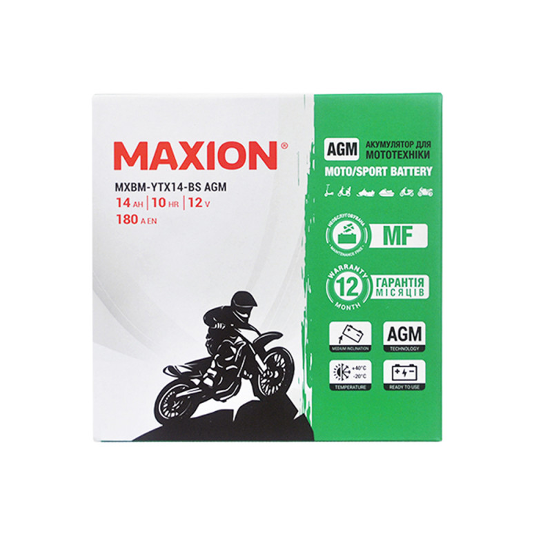 Мото акумулятор MAXION MXBM-YTX14-BS (12V, 12Ah, 160A, +/-)