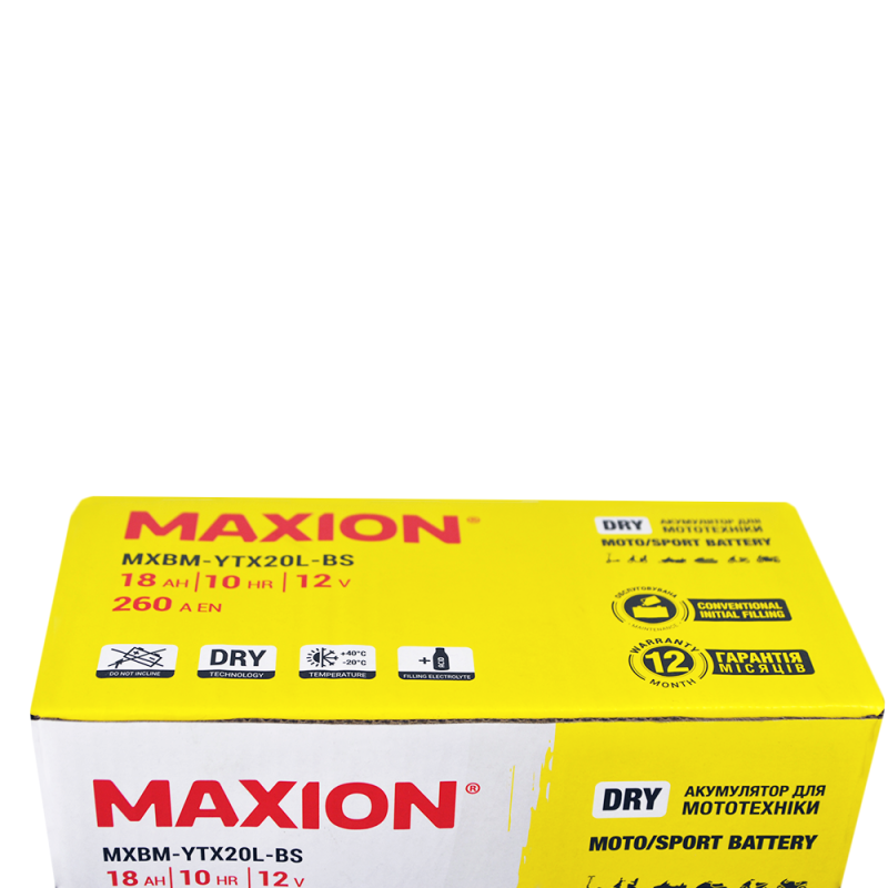 Мото акумулятор MAXION MXBM-YTX20L-BS (12V, 18Ah, 260A, -/+)