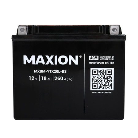 Мото акумулятор MAXION MXBM-YTX20L-BS (12V, 18Ah, 260A, -/+)