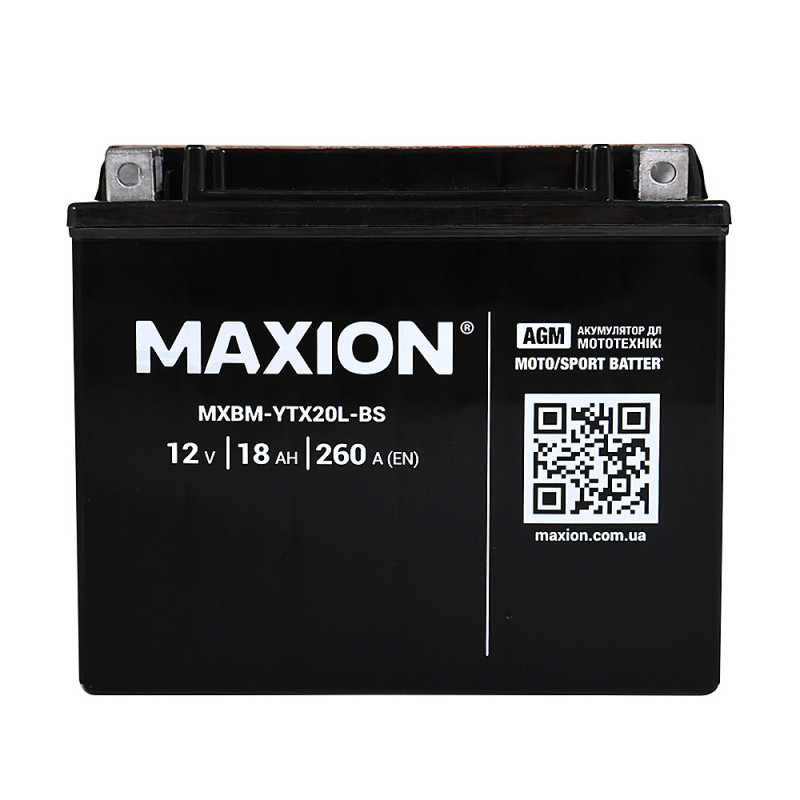 Мото акумулятор MAXION MXBM-YTX20L-BS (12V, 18Ah, 260A, -/+)