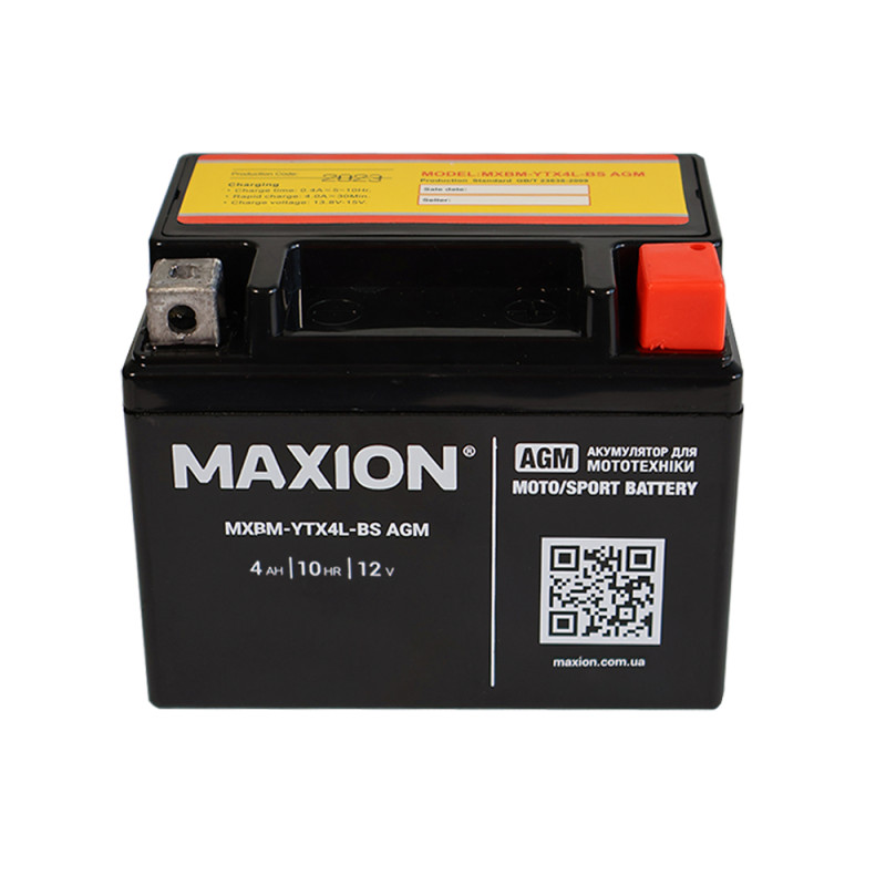 Мото акумулятор MAXION MXBM-YTX4L-BS (12V, 4Ah, 60A, -/+)