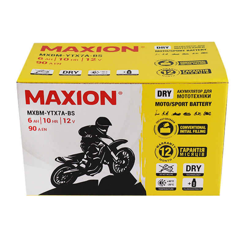 Мото акумулятор MAXION MXBM-YTX7A-BS (12V, 7Ah, 90A, +/-)