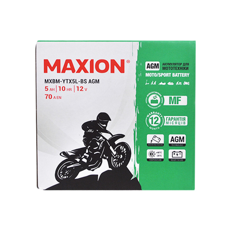Мото акумулятор MAXION MXBM-YTX5L-BS (12V, 5Ah, 70A, -/+)
