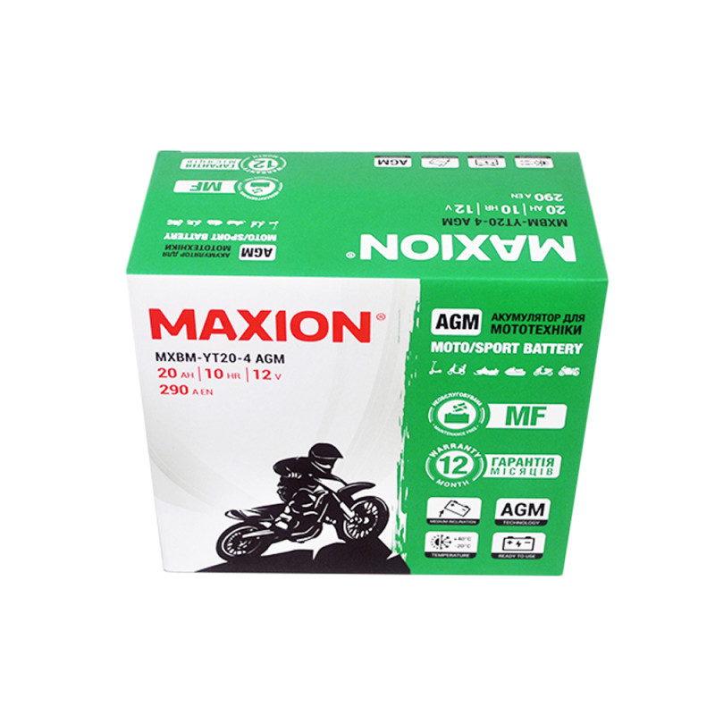 Мото акумулятор MAXION MXBM-YT20-4 (12V, 20Ah, 330A, +/-)