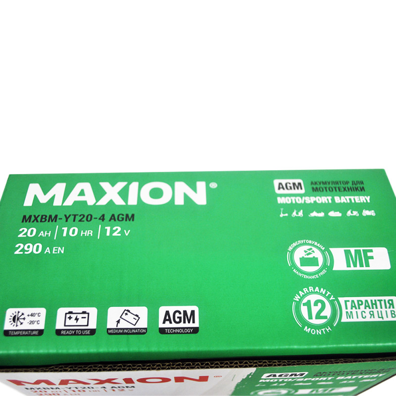 Мото акумулятор MAXION MXBM-YT20-4 (12V, 20Ah, 330A, +/-)