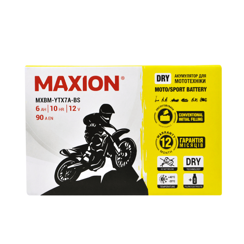 Мото акумулятор MAXION MXBM-YTX7A-BS (12V, 6Ah, 90A, +/-)