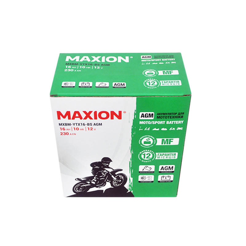 Мото акумулятор MAXION MXBM-YTX16-BS (12V, 14Ah, 180A, +/-)