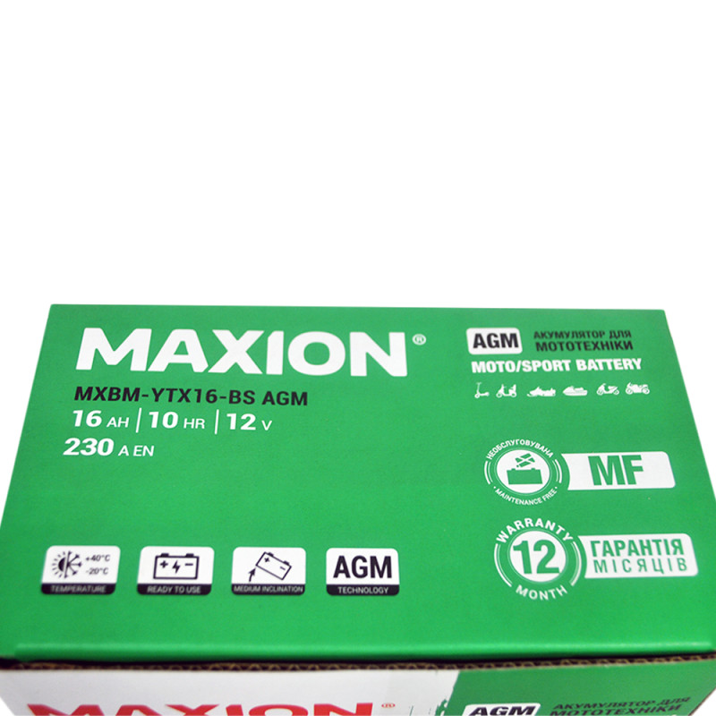 Мото акумулятор MAXION MXBM-YTX16-BS (12V, 14Ah, 180A, +/-)