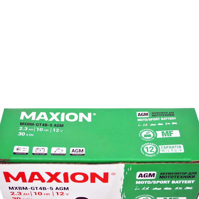 Мото акумулятор MAXION MXBM-GT4B-5 (12V, 2,3Ah, 30A, -/+)