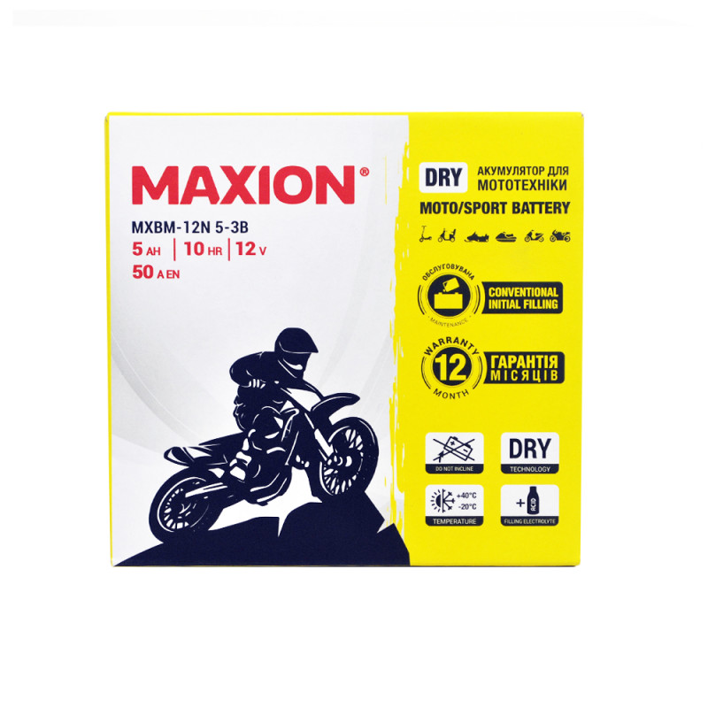 Мото акумулятор MAXION MXBM-12N5-3B (12V, 5Ah, 45A, -/+)