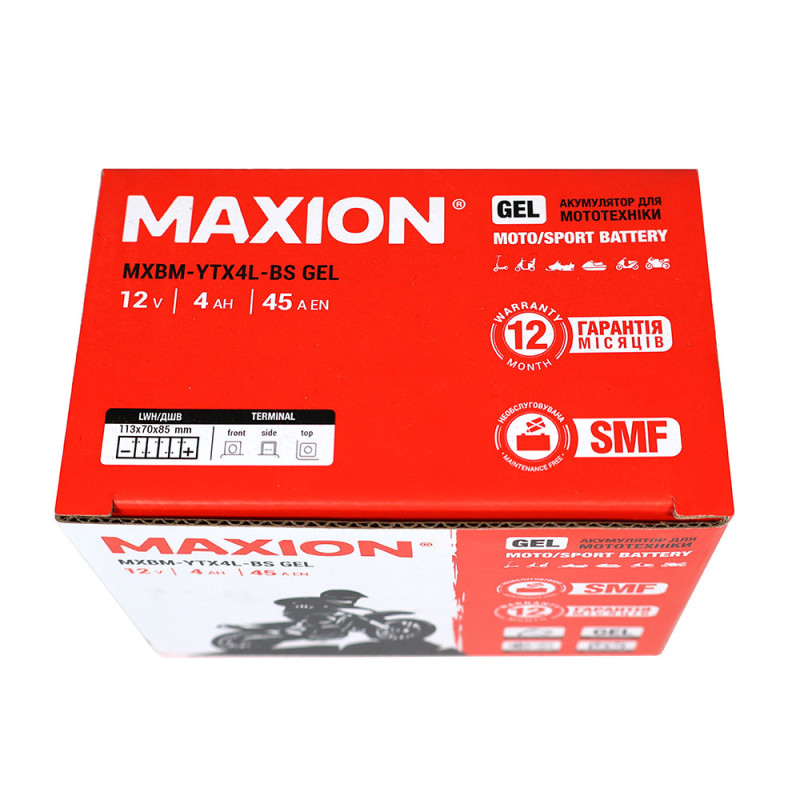Мото акумулятор MAXION 24MXBM-YTX4L-BS GEL (12V, 4Ah, 45A, -/+)