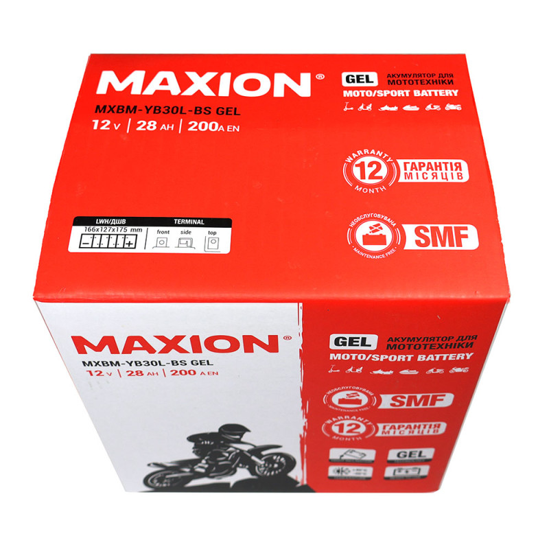 Мото акумулятор MAXION 24MXBM-YB30L-BS GEL (12V, 28Ah, 200A, -/+)
