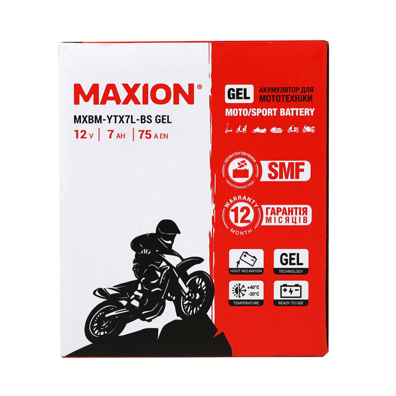 Мото акумулятор MAXION 24MXBM-YTX7L-BS GEL (12V, 7Ah, 75A, -/+)