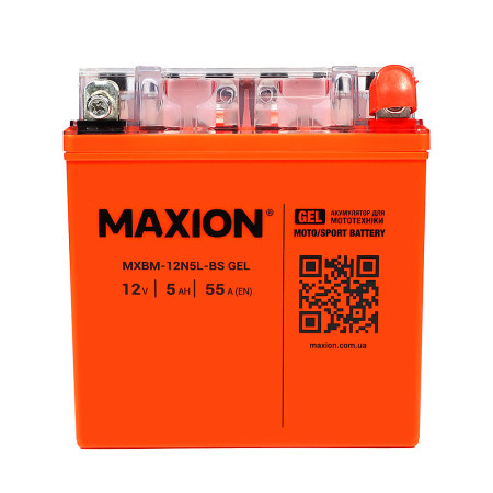 Мото акумулятор MAXION 24MXBM-12N5L-BS GEL (12V, 5Ah, 55A, -/+)