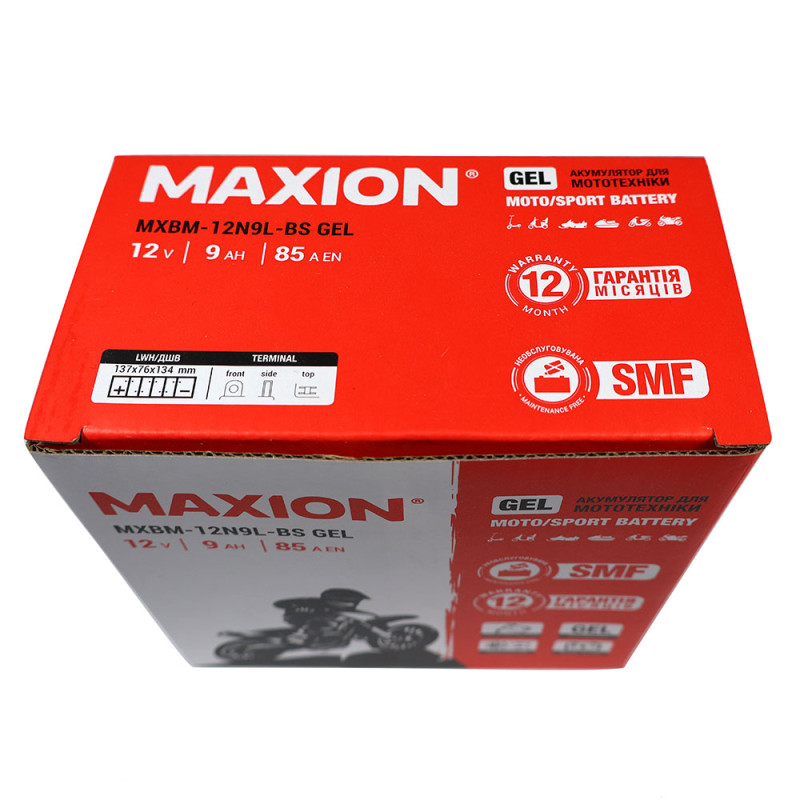 Мото акумулятор MAXION 24MXBM-12N9L-BS GEL (12V, 9Ah, 85A, +/-)