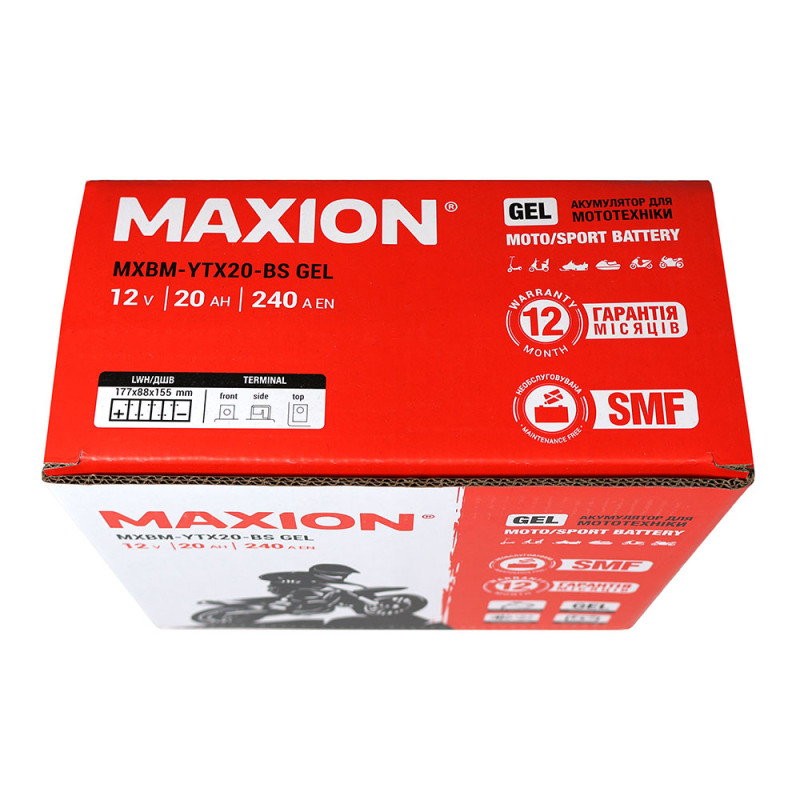 Мото акумулятор MAXION 24MXBM-YTX20-BS GEL (12V, 20Ah, 240A, +/-)