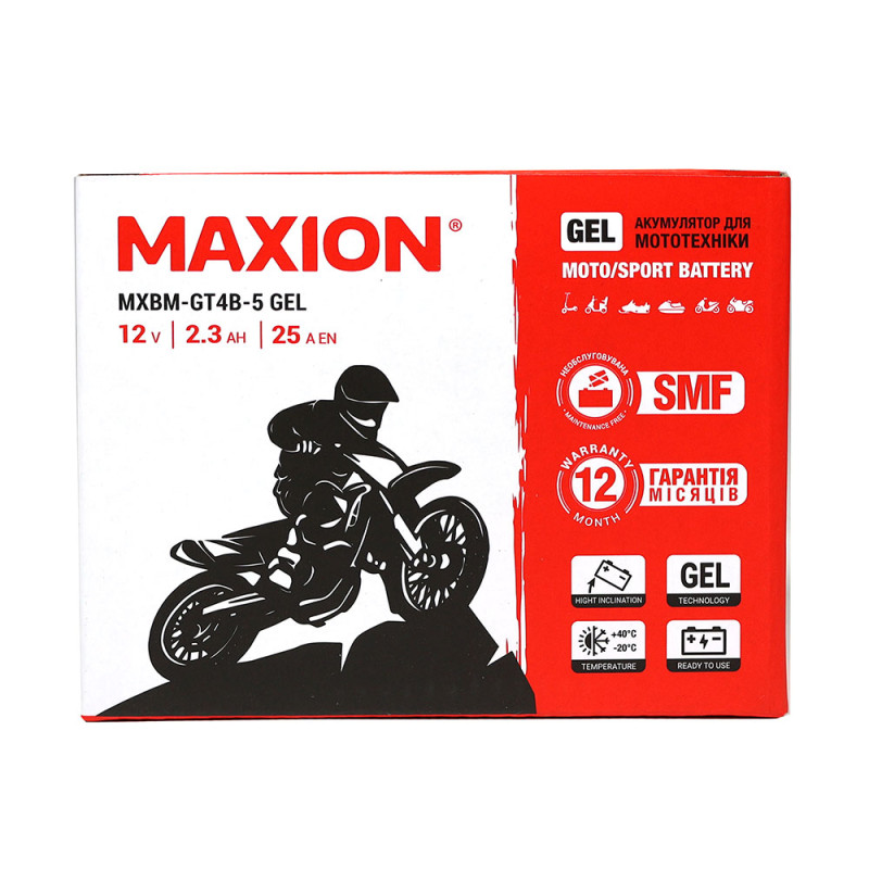 Мото акумулятор MAXION 24MXBM-GT4B-5 GEL (12V, 2,3Ah, 25A, -/+)