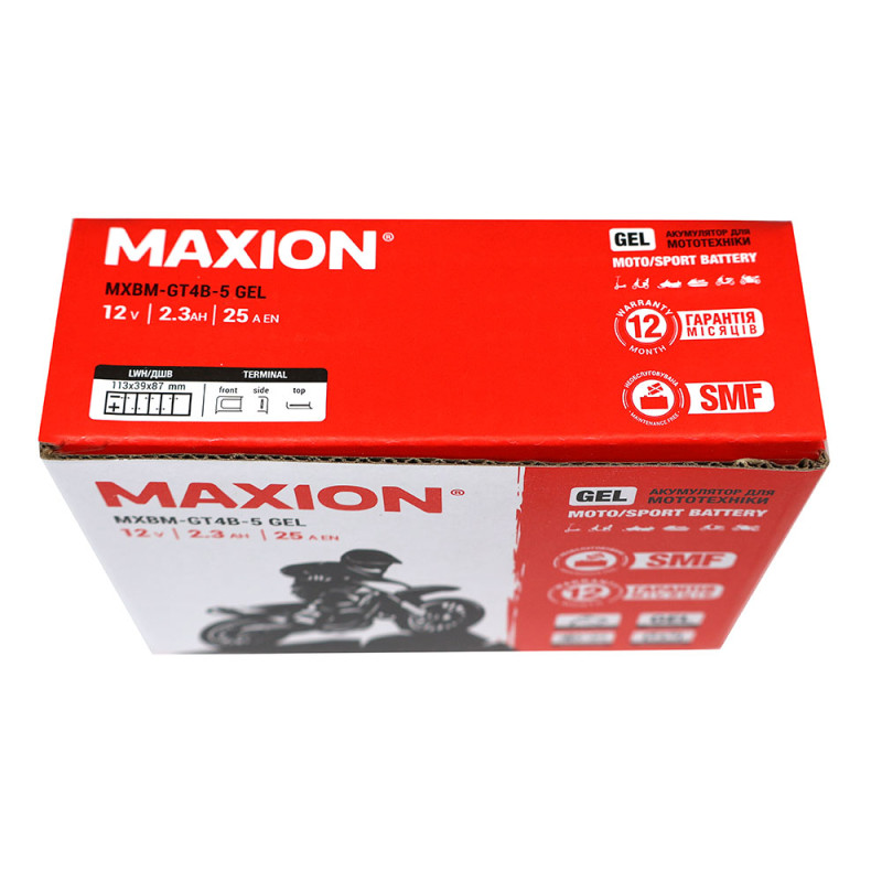 Мото акумулятор MAXION 24MXBM-GT4B-5 GEL (12V, 2,3Ah, 25A, -/+)