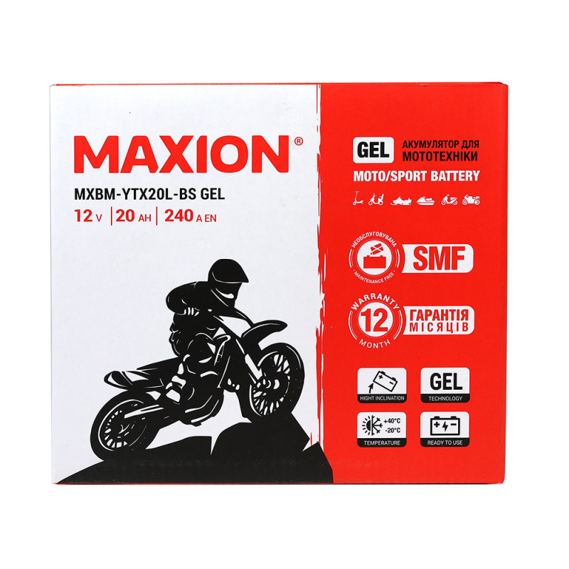 Мото акумулятор MAXION 24MXBM-YTX20L-BS GEL (12V, 20Ah, 240A, -/+)