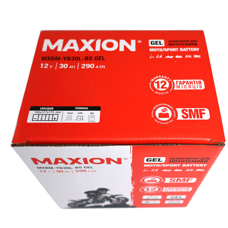 Мото акумулятор MAXION 24MXBM-YB30L-BS GEL (12V, 30Ah, 290A, -/+)