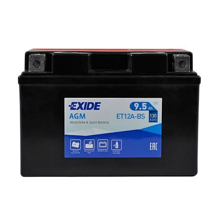 Мото акумулятор AGM ET 12A-BS EXIDE(12V, 9.5A)