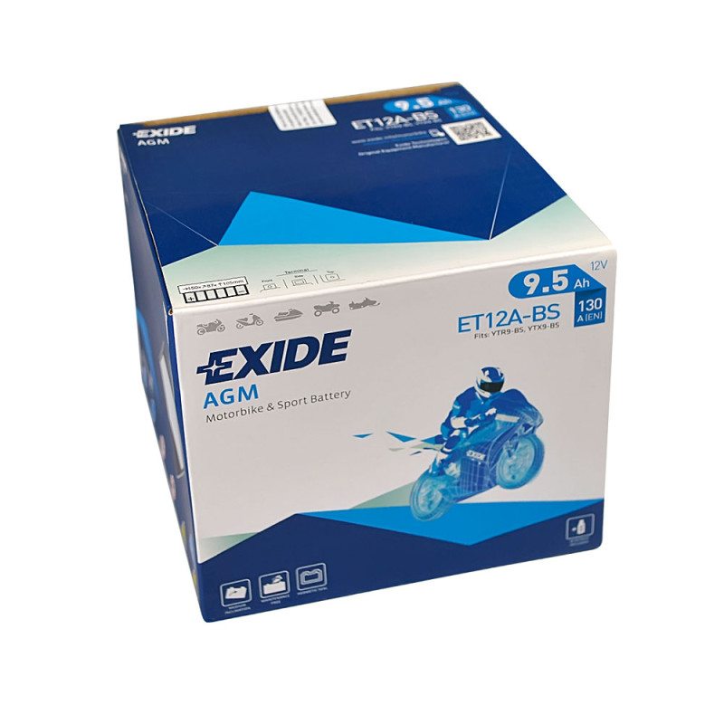 Мото акумулятор AGM ET 12A-BS EXIDE(12V, 9.5A)