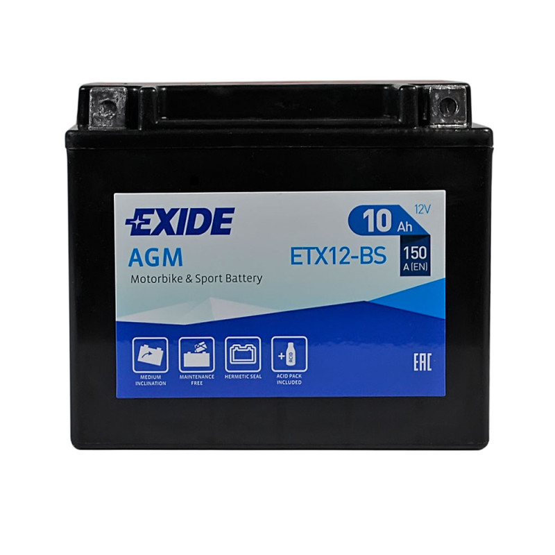 Мото акумулятор AGM ETX 12-BS EXIDE (12V, 10A)