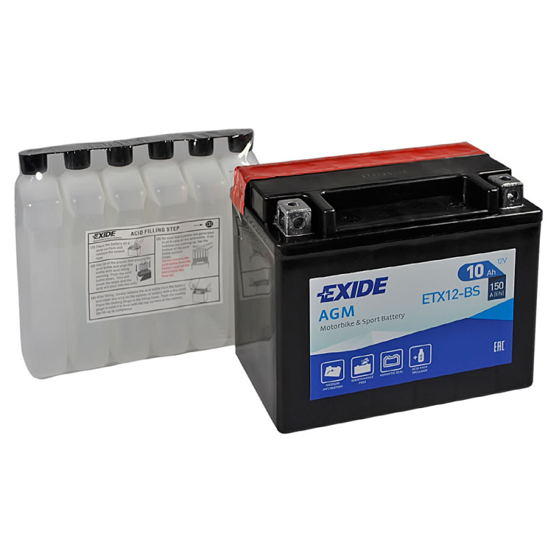 Мото акумулятор AGM ETX 12-BS EXIDE (12V, 10A)
