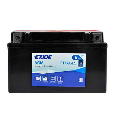 Мото акумулятор AGM ETX 7A-BS EXIDE (12V, 6A)