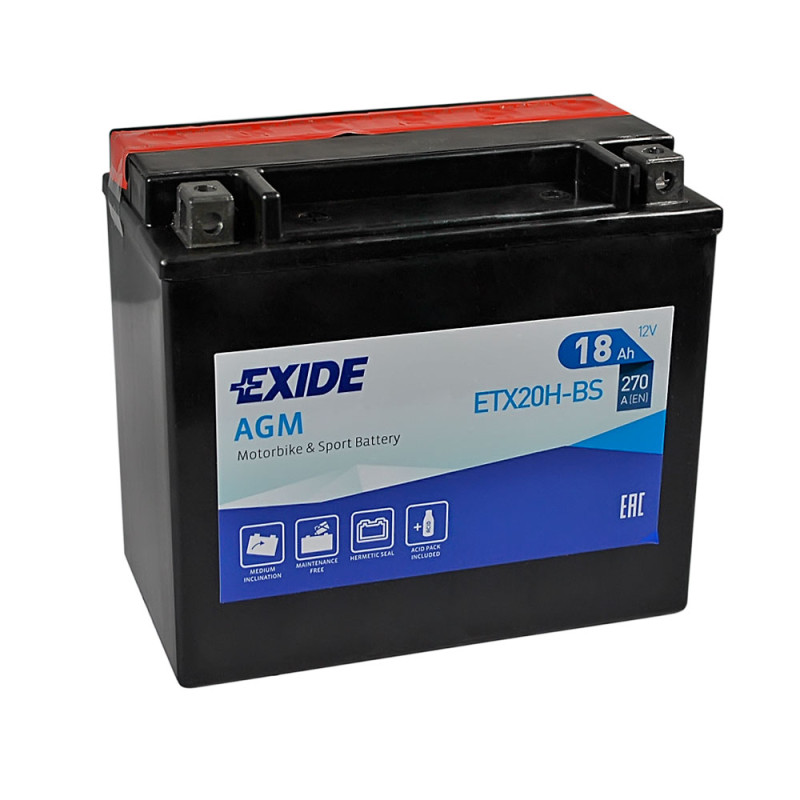 Мото акумулятор AGM ETX 20H-BS EXIDE (12V, 18A)
